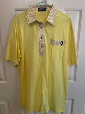 Men's Yellow Polo with Patterned Contrast